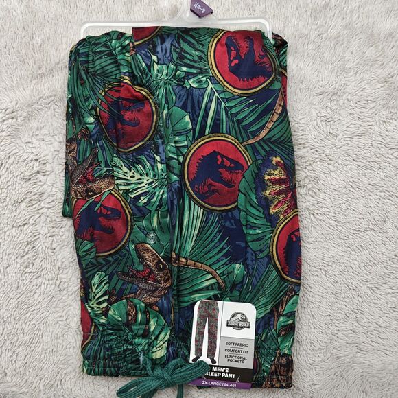 Jurassic Park World Sleep Pants Men's 2XL Logo Green Jungle Raptor Pajama NWT - Picture 2 of 3
